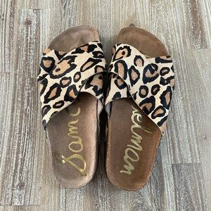 Sam Edelman Adora Leopard Print Calf Hair Slip On Sandals